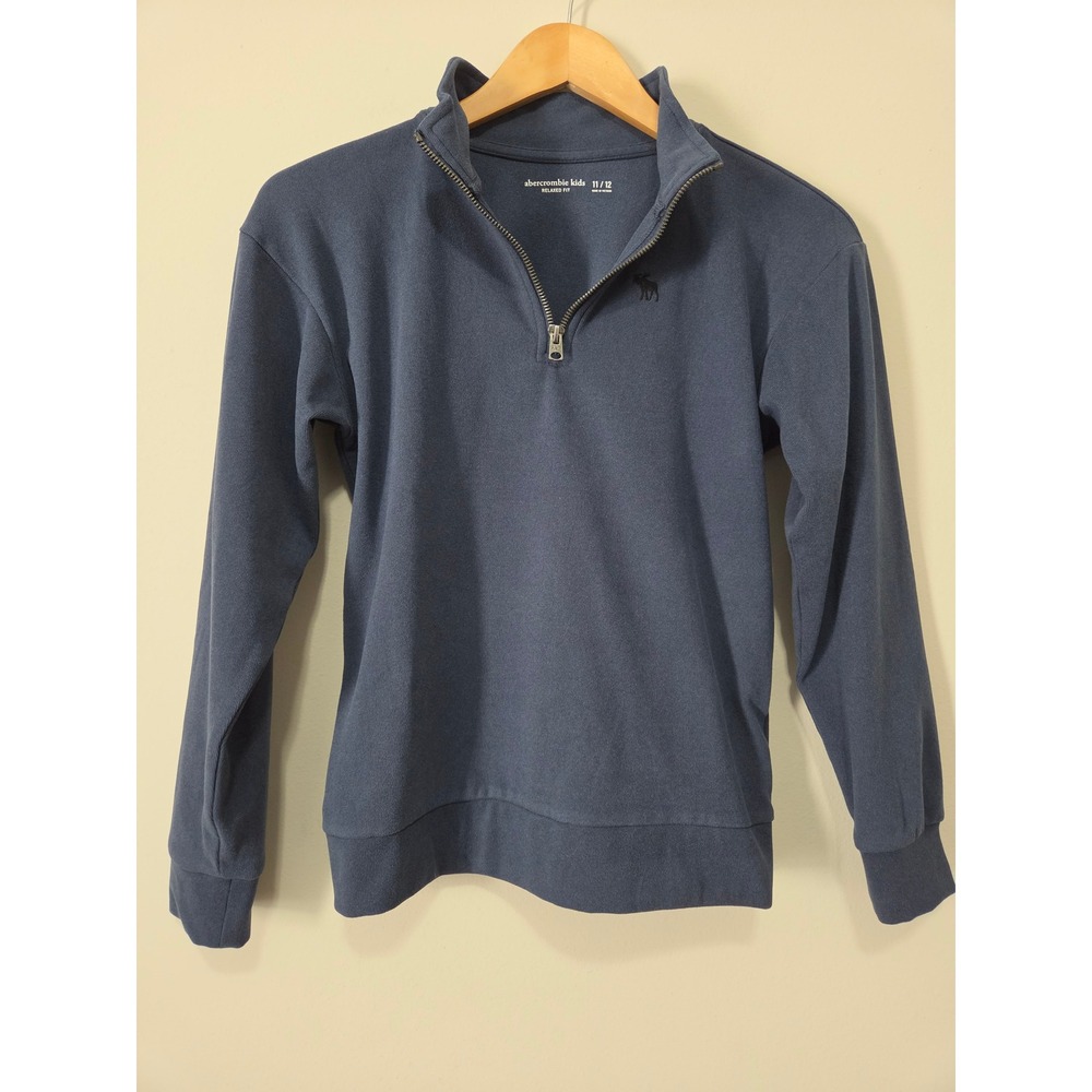 Abercrombie Kids Relaxed Fit Quarter Zip Pullover Blue 11/12 Moose Logo 224R1487